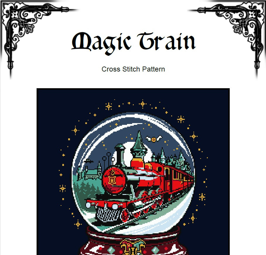 Magic Train Cross Stitch Pattern (PDF) – Wizard Fantasy Embroidery - INTERMEDIATE LEVEL