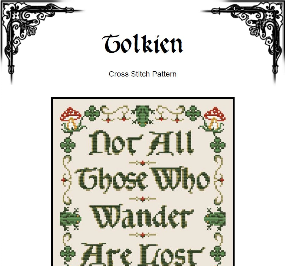 LOTR Tolkien Cross Stitch Pattern - Not All Those Who Wander Are Lost (PDF) - EASY LEVEL