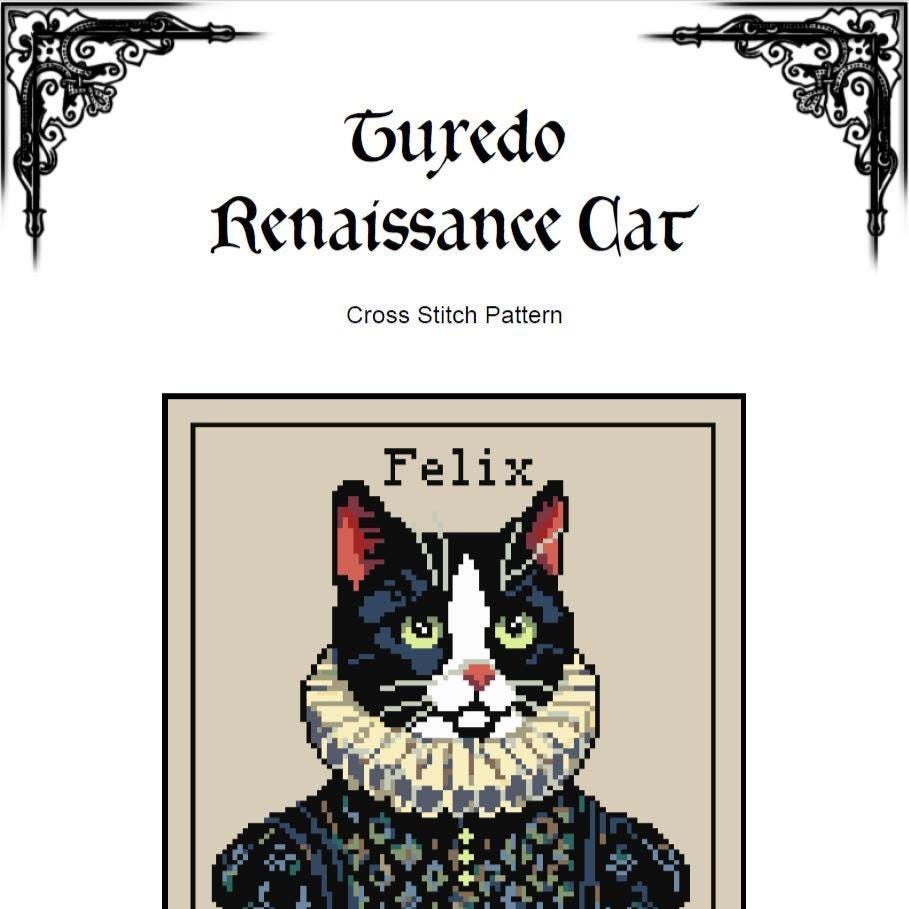 Custom Victorian Tuxedo Cat Cross Stitch Pattern (PDF) – Alphabet Included - INTERMEDIATE LEVEL