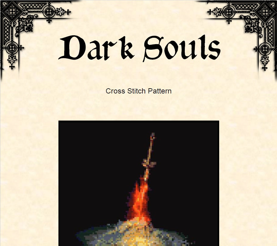Bonfire Cross Stitch Pattern – Dark Souls Fantasy Gamer (PDF) - INTERMEDIATE LEVEL
