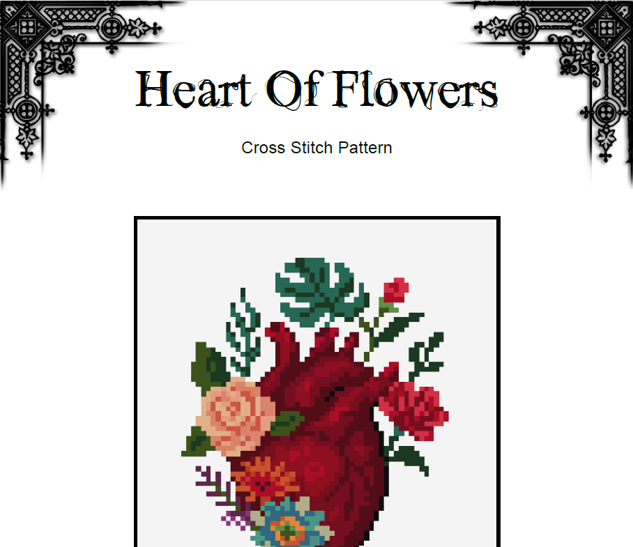 Anatomic Heart Of Flowers Cross Stitch Pattern (PDF) - EASY LEVEL