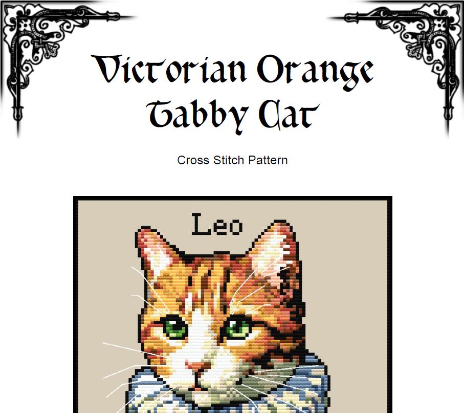 Custom Victorian Orange Tabby Cat Cross Stitch Pattern (PDF) – Alphabet Included - INTERMEDIATE LEVEL