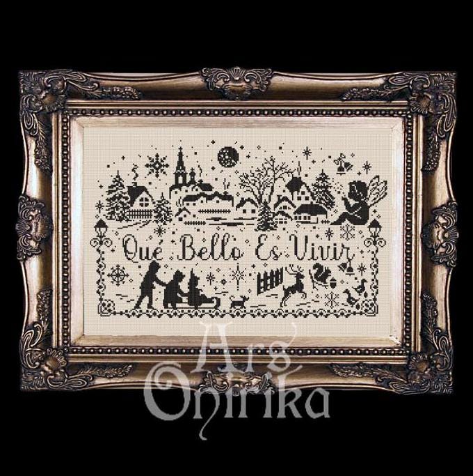 Qué Bello Es Vivir Christmas Cross Stitch Pattern – Holiday Winter Village Scene (PDF) - INTERMEDIATE LEVEL