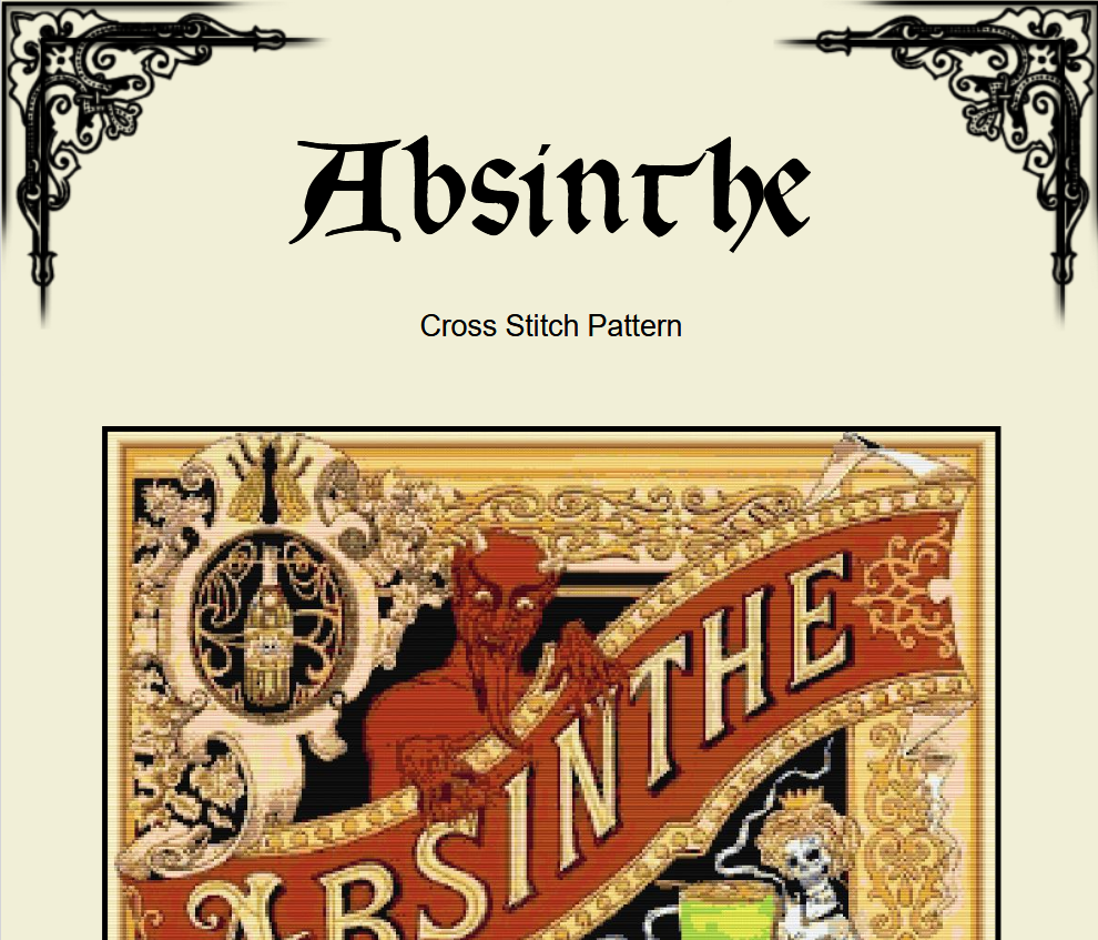 Absinthe Cross Stitch Pattern - Art Nouveau Poster - ADVANCED LEVEL