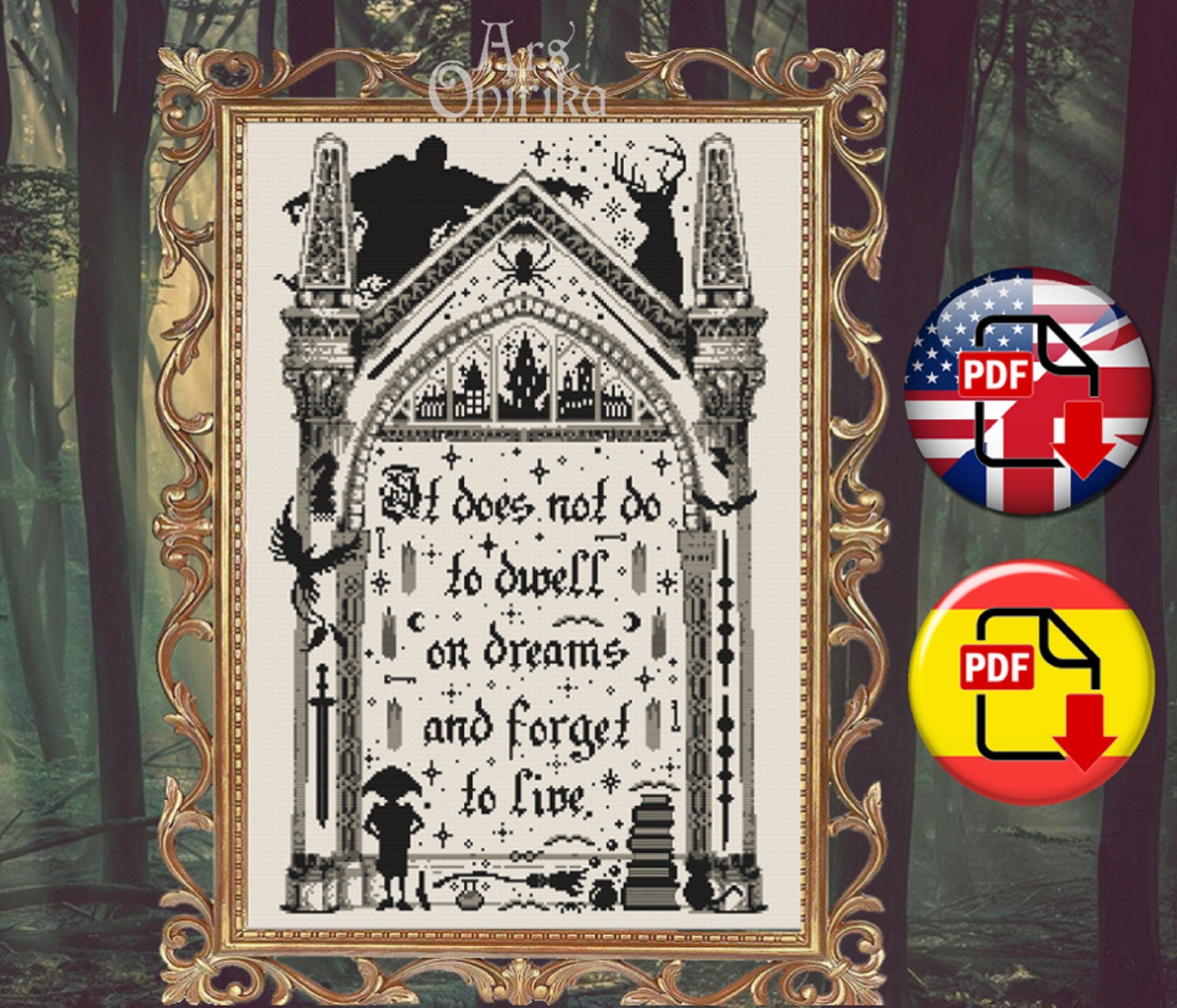 Magic Mirror Cross Stitch Pattern – Dark Academia Wizard Embroidery (PDF) - INTERMEDIATE LEVEL