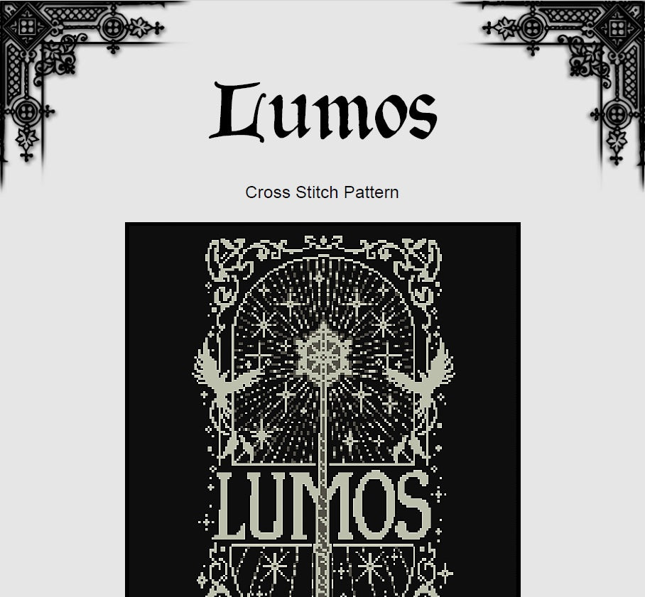 Lumos Cross Stitch Pattern - Magic Spell Embroidery (PDF) - INTERMEDIATE LEVEL