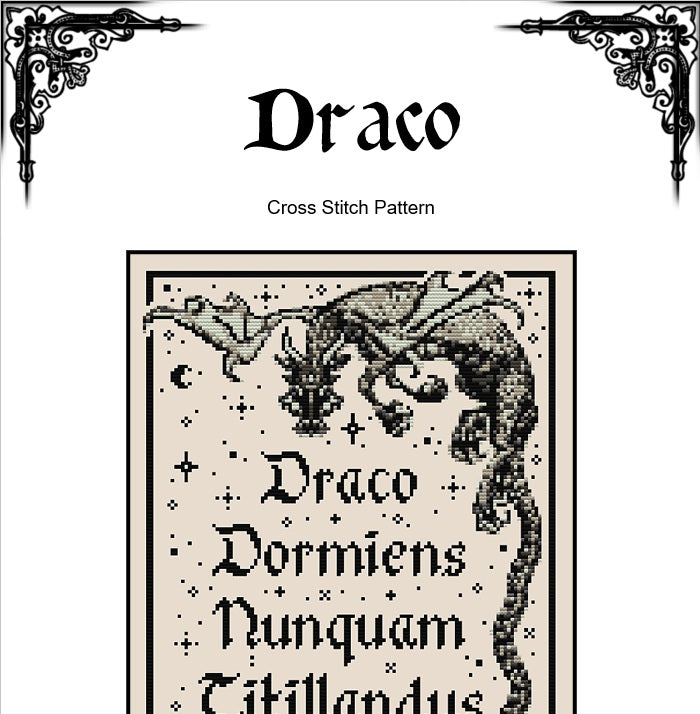 Draco Dormiens Cross Stitch Pattern – Wizard Quote Embroidery (PDF) - INTERMEDIATE LEVEL
