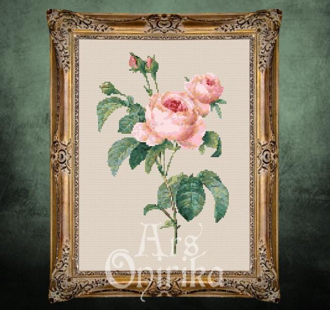 Vintage Rose Cross Stitch Pattern (PDF) – Botanical Floral Design - INTERMEDIATE LEVEL
