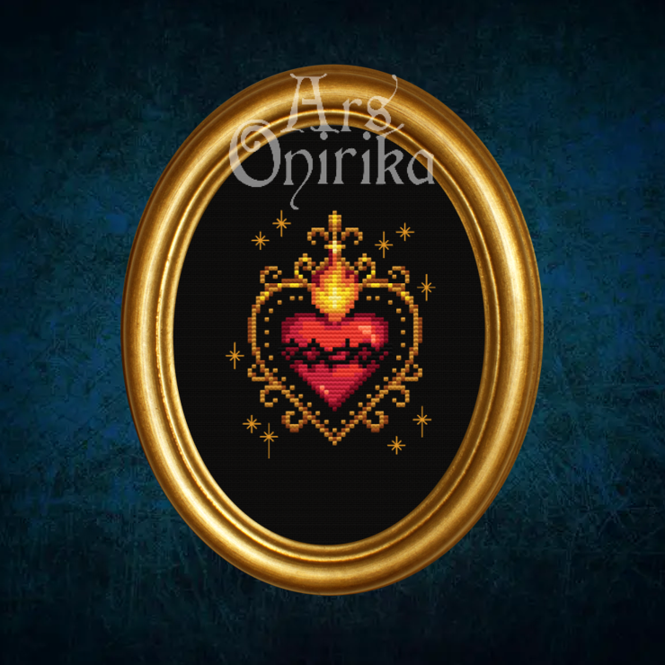 Sacred Heart Cross Stitch Pattern – Ex-Voto Embroidery (PDF) - EASY LEVEL