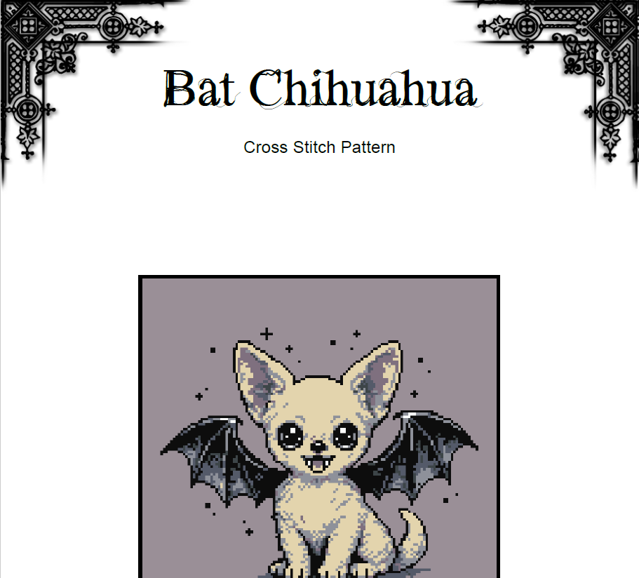 Bat Chihuahua Cross Stitch Pattern – Cute Gothic Embroidery (PDF) - EASY LEVEL