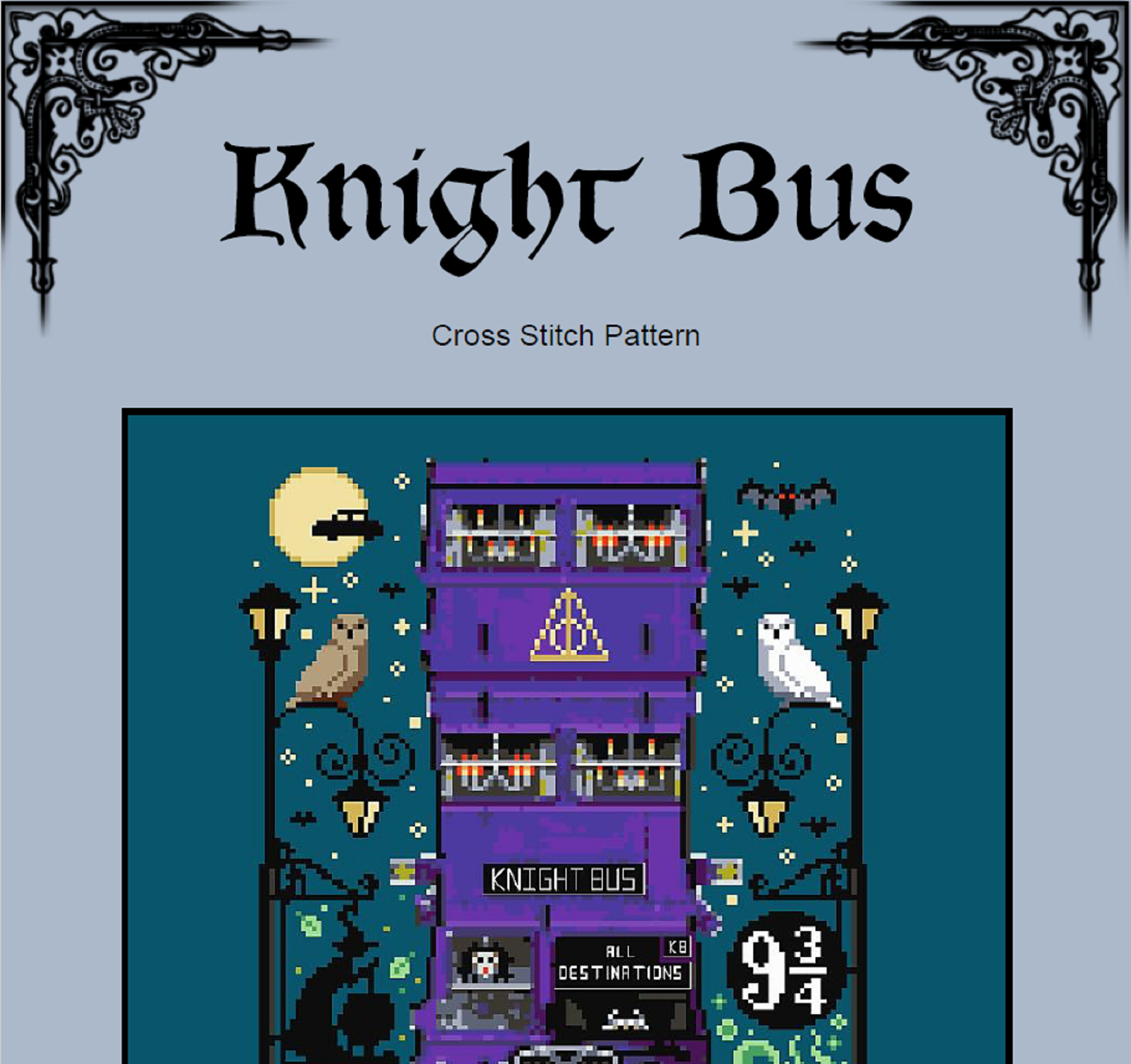 Knight Bus Cross Stitch Pattern – Fantasy Night Ride (PDF) - INTERMEDIATE LEVEL