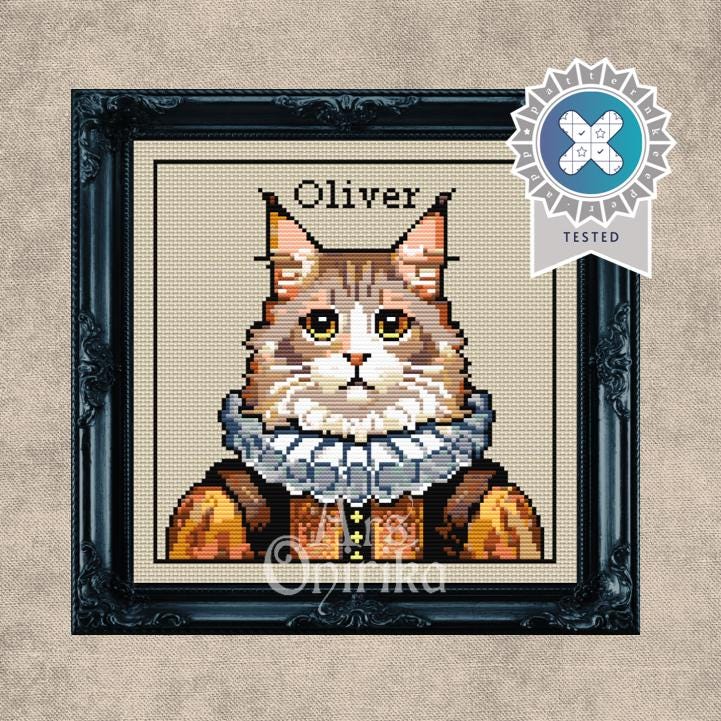 Custom Victorian Fluffy Cat - Cross Stitch Pattern (PDF) – Alphabet Included - INTERMEDIATE LEVEL