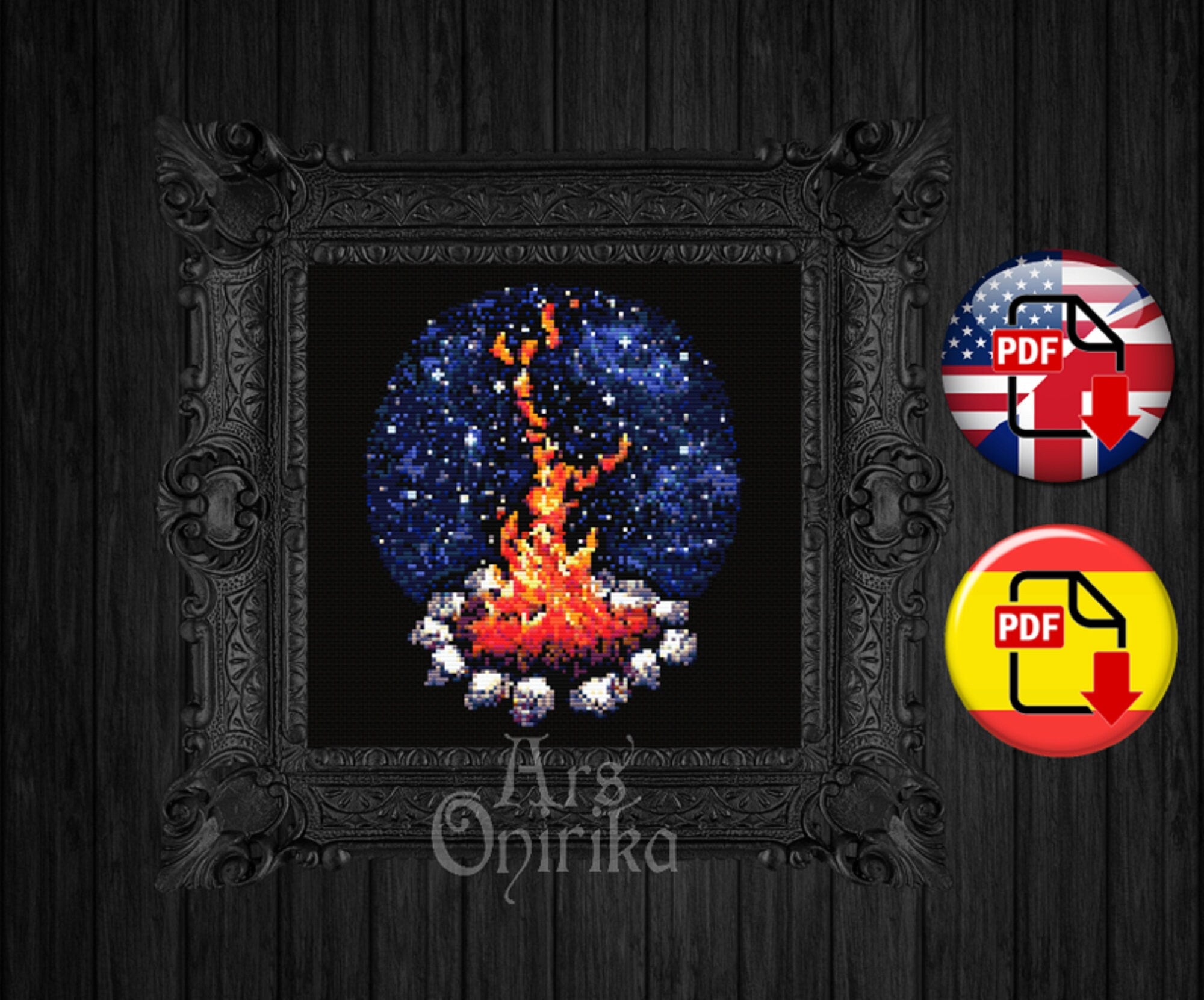 Bonfire Cross Stitch Pattern - Cozy Fireplace (PDF) - INTERMEDIATE LEVEL