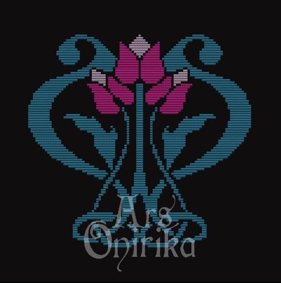 Art Nouveau Flowers Cross Stitch Pattern (PDF) - EASY LEVEL