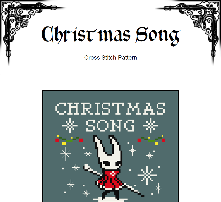 Christmas Song Cross Stitch Pattern – Hollow Fantasy Gamer (PDF)