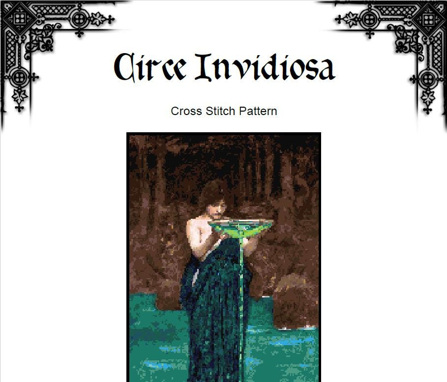 Circe Invidiosa Cross Stitch Pattern - Waterhouse Embroidery - Classical Art Witch - ADVANCED LEVEL