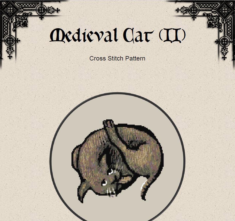 Medieval Cat Cross Stitch Pattern (PDF) – Bestiary Codex Animal - EASY LEVEL