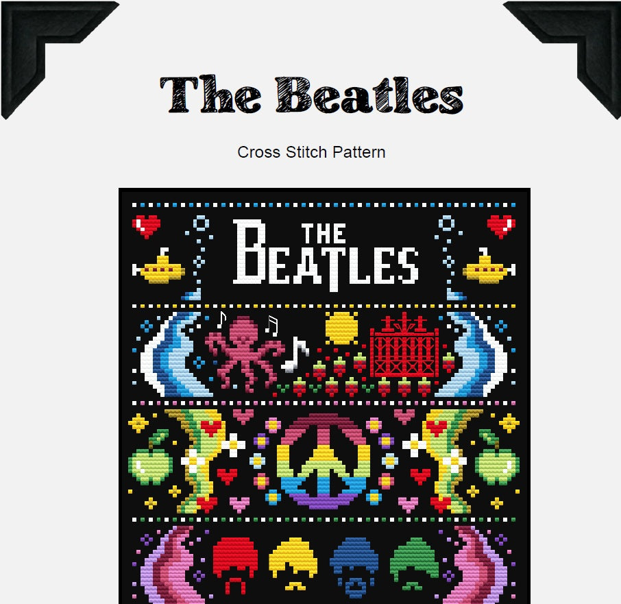 The Beatles Cross Stitch Pattern – Yellow Submarine Art (PDF) - INTERMEDIATE LEVEL