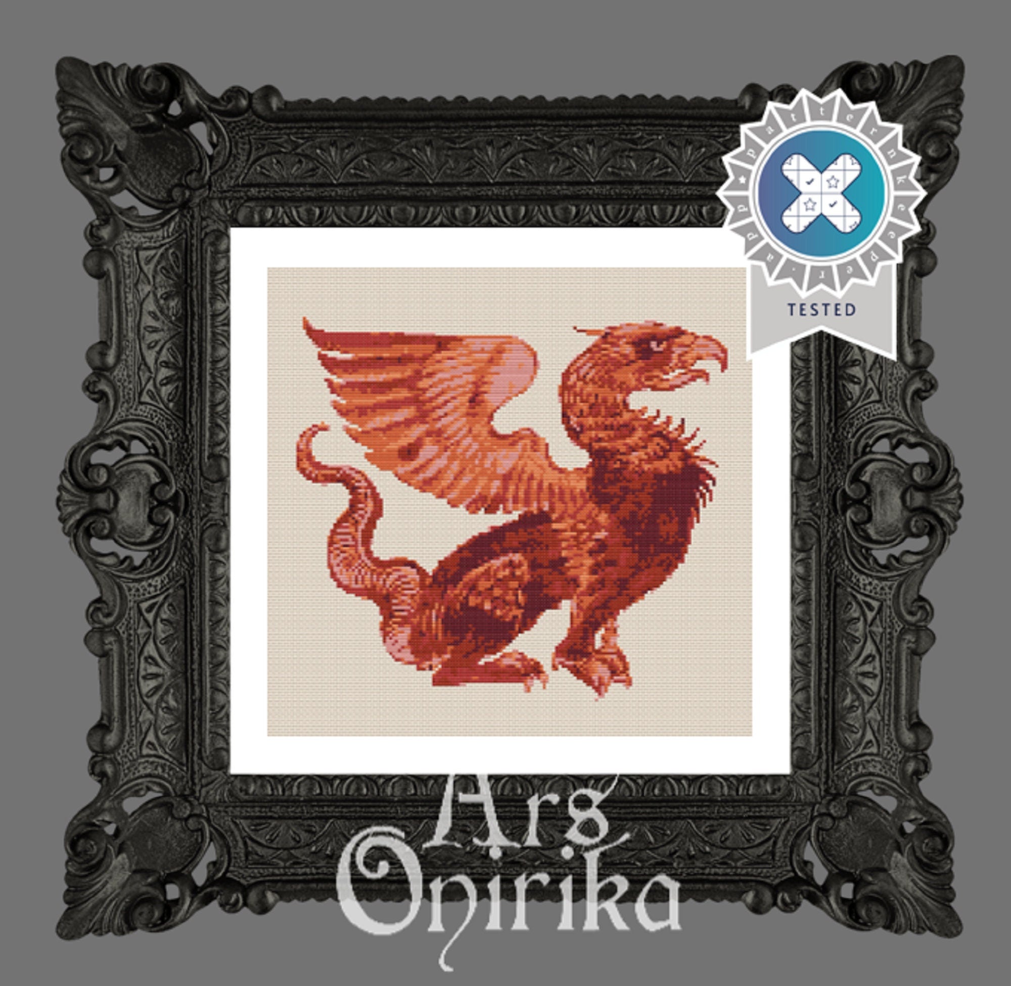 Griffin Cross Stitch Pattern – Medieval Beast Design – INTERMEDIATE LEVEL