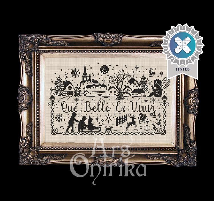 Qué Bello Es Vivir Christmas Cross Stitch Pattern – Holiday Winter Village Scene (PDF) - INTERMEDIATE LEVEL