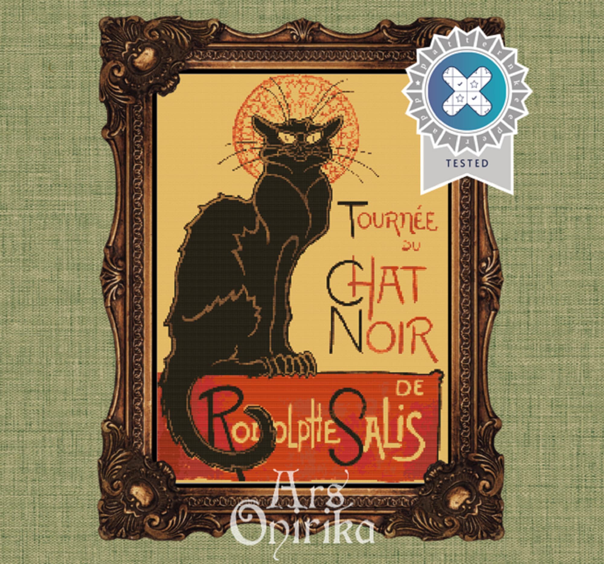 Chat Noir Cross Stitch Pattern – Art Nouveau Black Cat (PDF) - INTERMEDIATE LEVEL