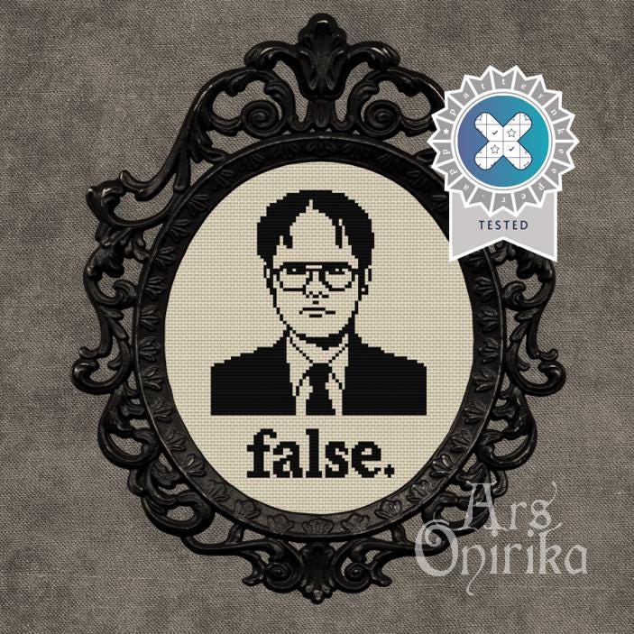 Dwight Schrute 'False' Cross Stitch Pattern - The Office TV Quote (PDF) - EASY LEVEL
