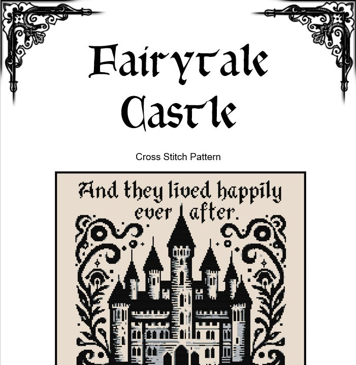 Fairytale Castle Cross Stitch Pattern – Medieval Blackwork (PDF) - INTERMEDIATE LEVEL