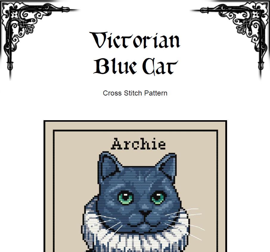 Custom Victorian Cat Cross Stitch Pattern – Includes Alphabet (PDF) - INTERMEDIATE LEVEL