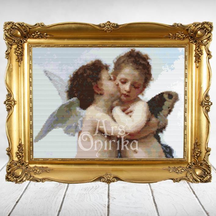 Angel Kiss Cross Stitch Pattern (PDF) – Cherub Classical Art - ADVANCED LEVEL