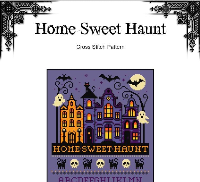 Home Sweet Haunt Cross Stitch Pattern – Halloween Gothic Mansion (PDF) - EASY LEVEL