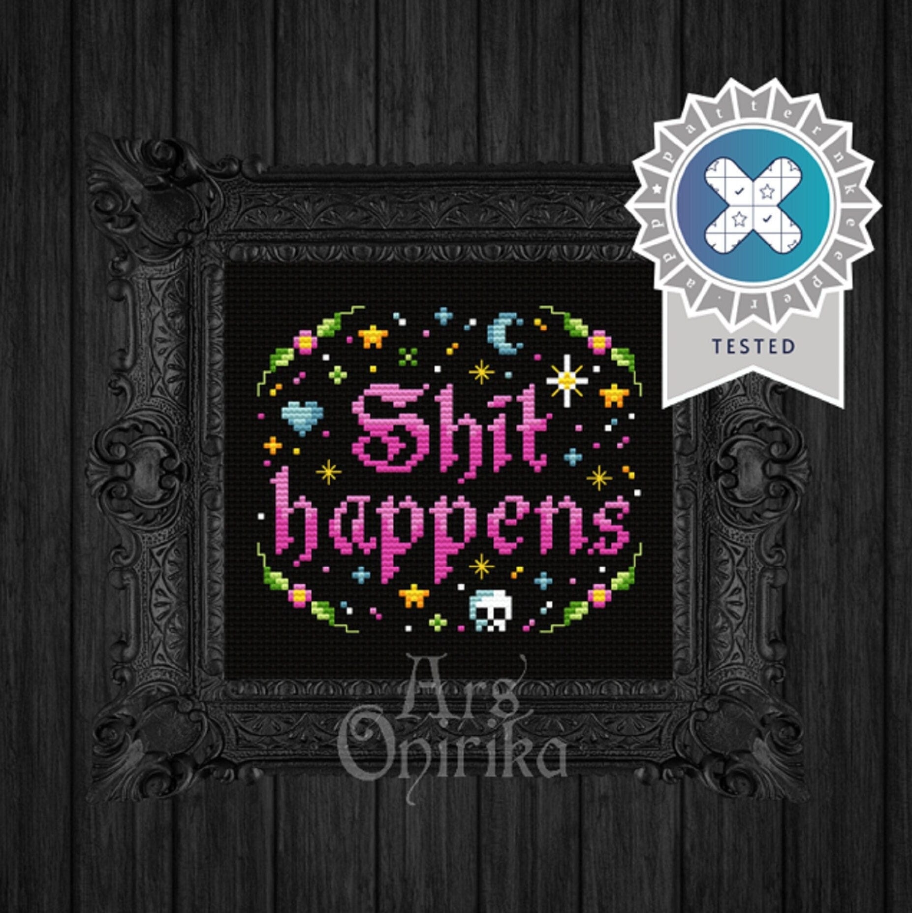 Funny Quote Cross Stitch Pattern - Shit Happens - EASY LEVEL