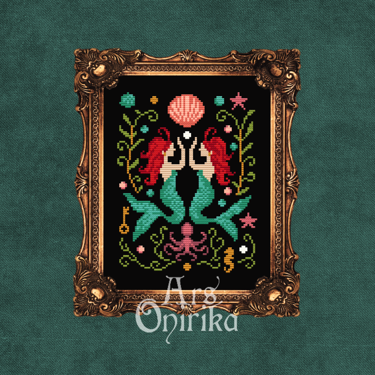 Twinned Mermaids Cross Stitch Pattern (PDF) - EASY LEVEL