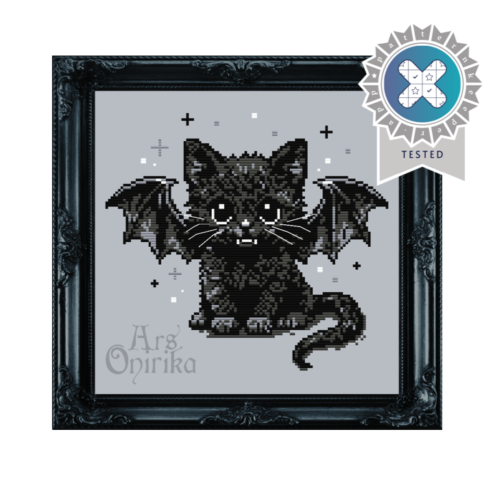 Vampy Kitten Cross Stitch Pattern – Cute Gothic Embroidery (PDF) - EASY LEVEL