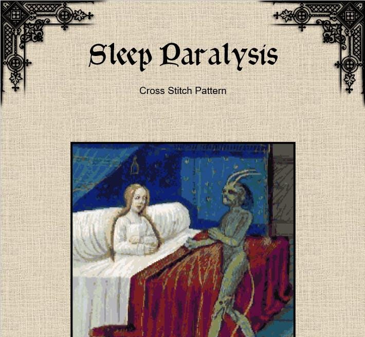 Medieval Sleep Paralysis Cross Stitch Pattern – ADVANCED LEVEL