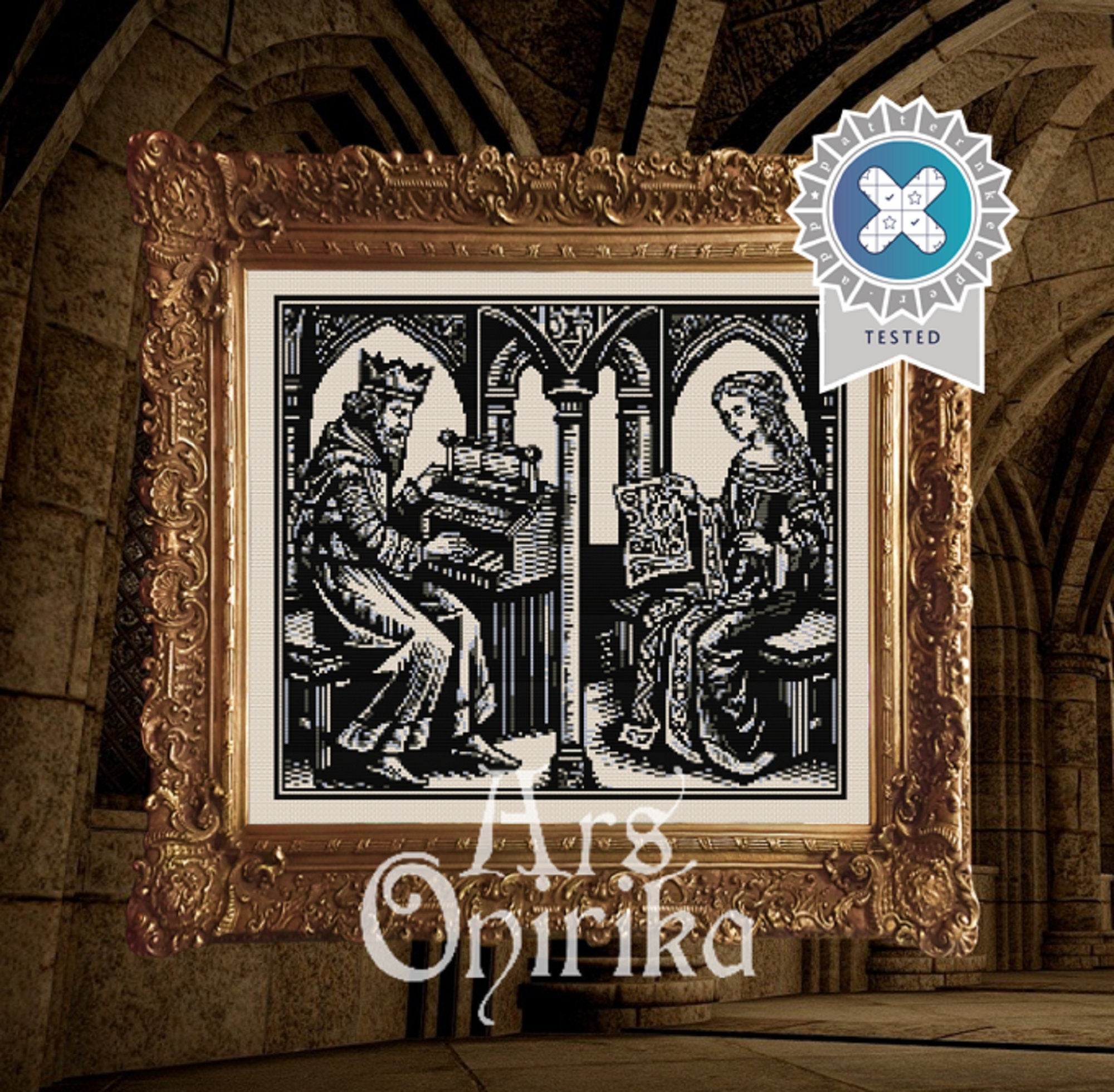 Medieval King & Queen Cross Stitch Pattern (PDF) – Historical Blackwork - INTERMEDIATE LEVEL