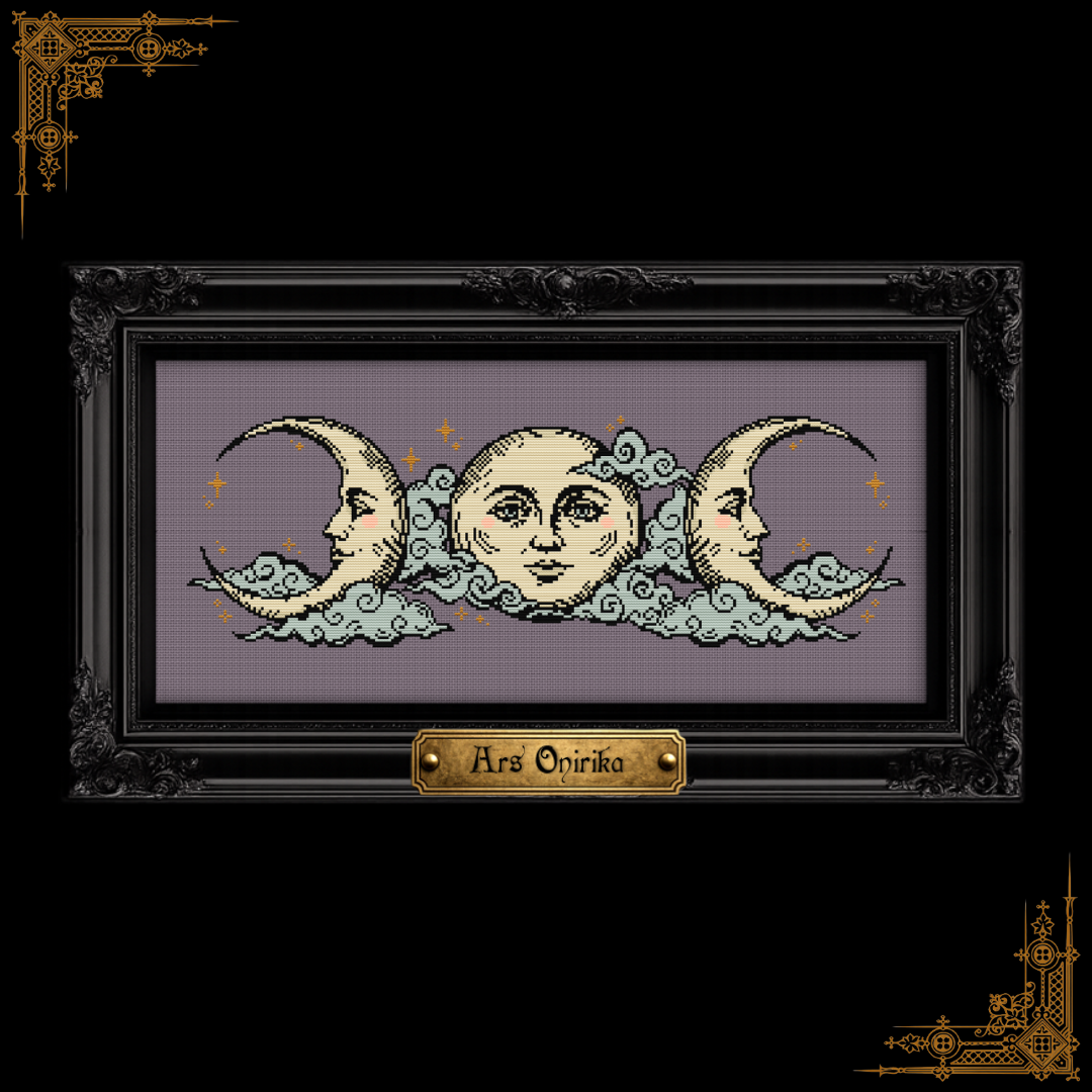Triple Moon - Medieval Charm - Woodcut Cross Stitch Pattern