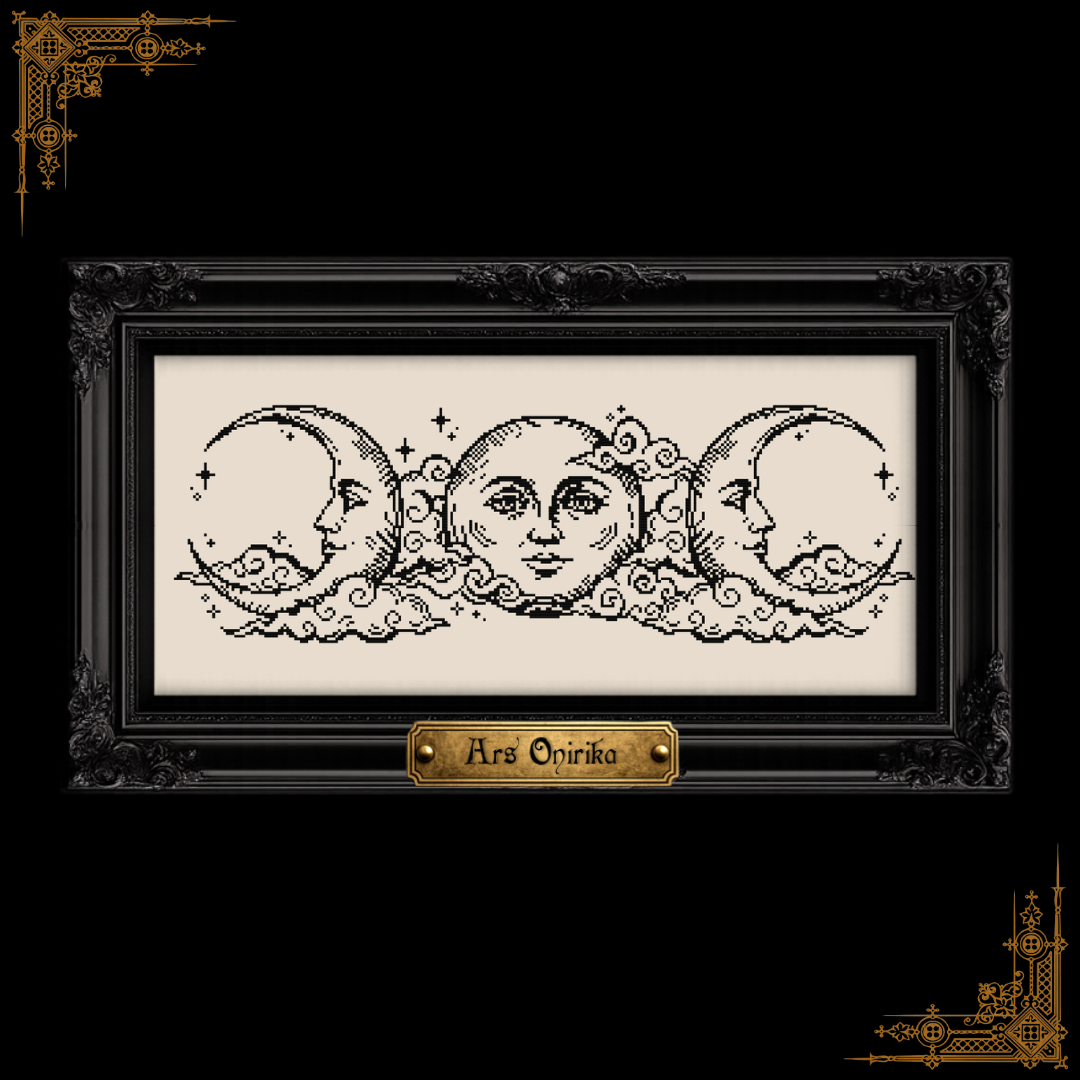 Triple Moon - Medieval Charm - Woodcut Cross Stitch Pattern