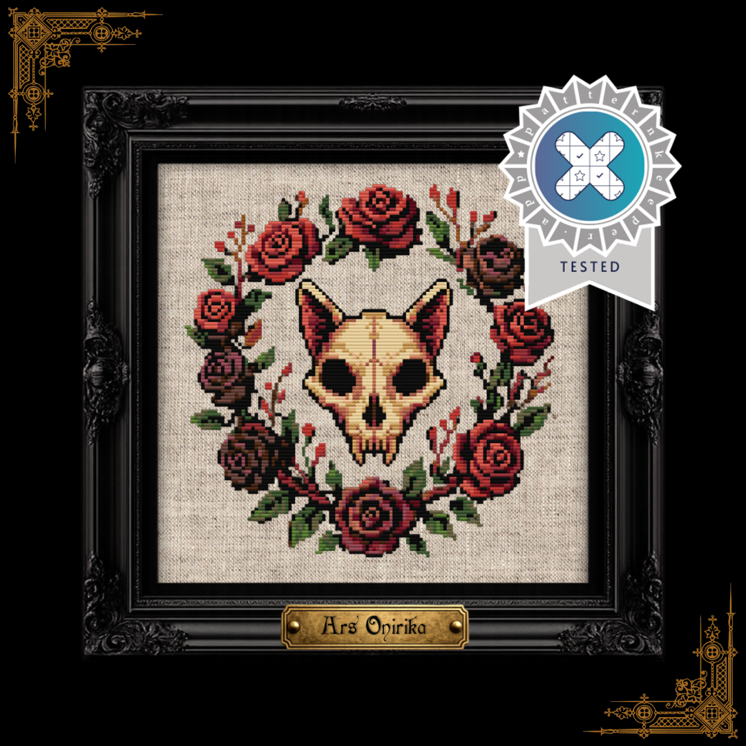 Cat Skull & Roses - Cross Stitch Pattern