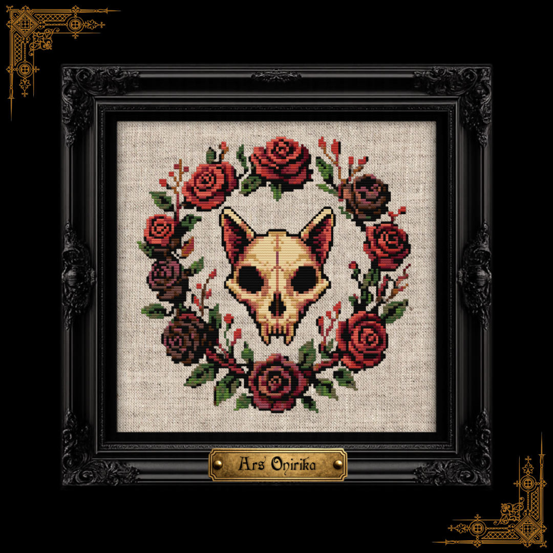 Cat Skull & Roses - Cross Stitch Pattern