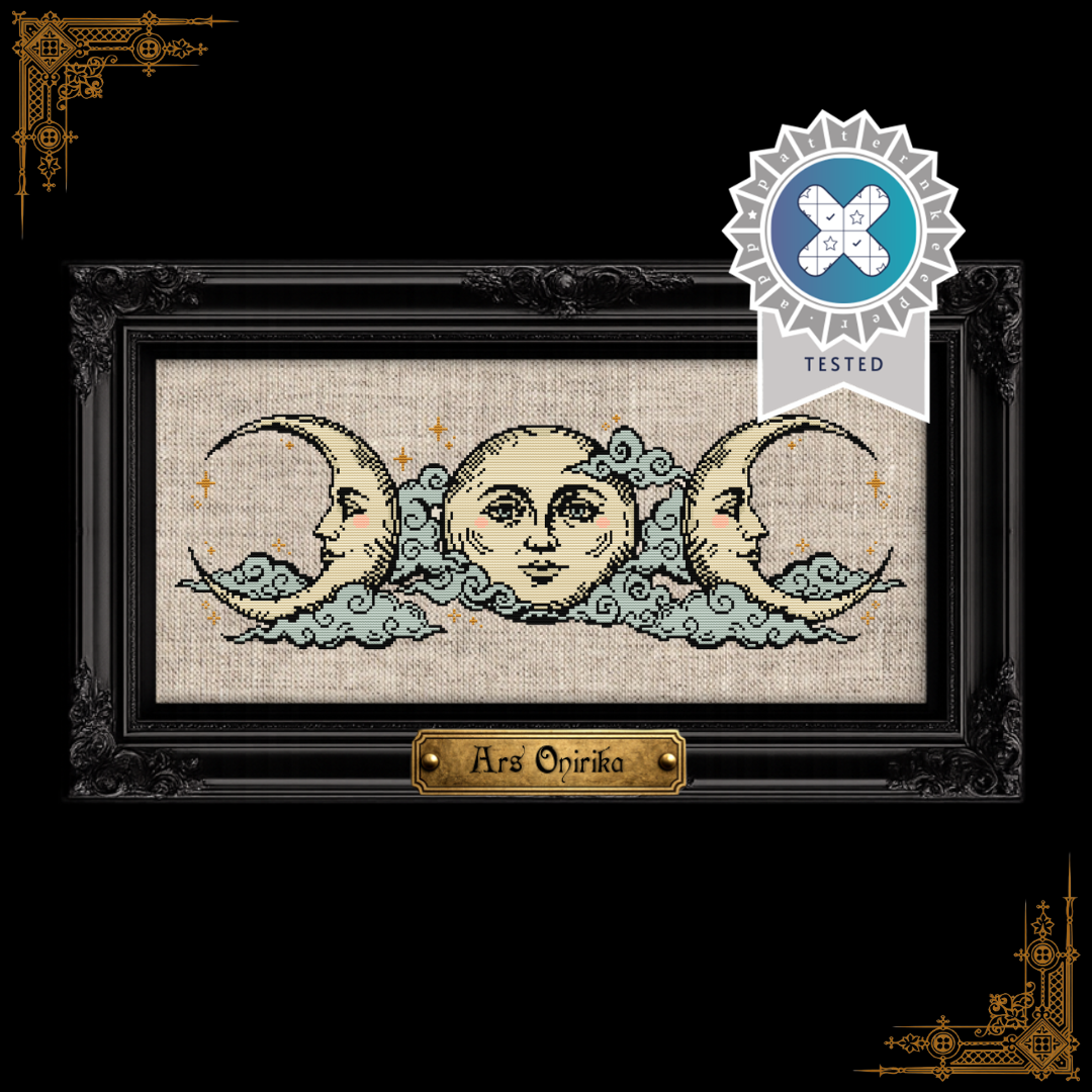 Triple Moon - Medieval Charm - Woodcut Cross Stitch Pattern