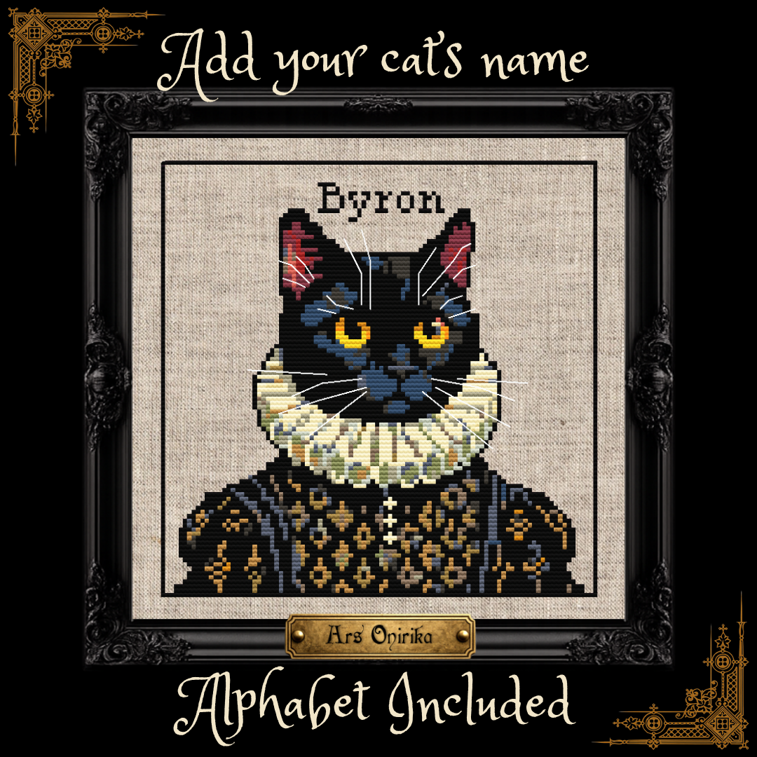 Victorian Black Cat Portrait - Cross Stitch Pattern