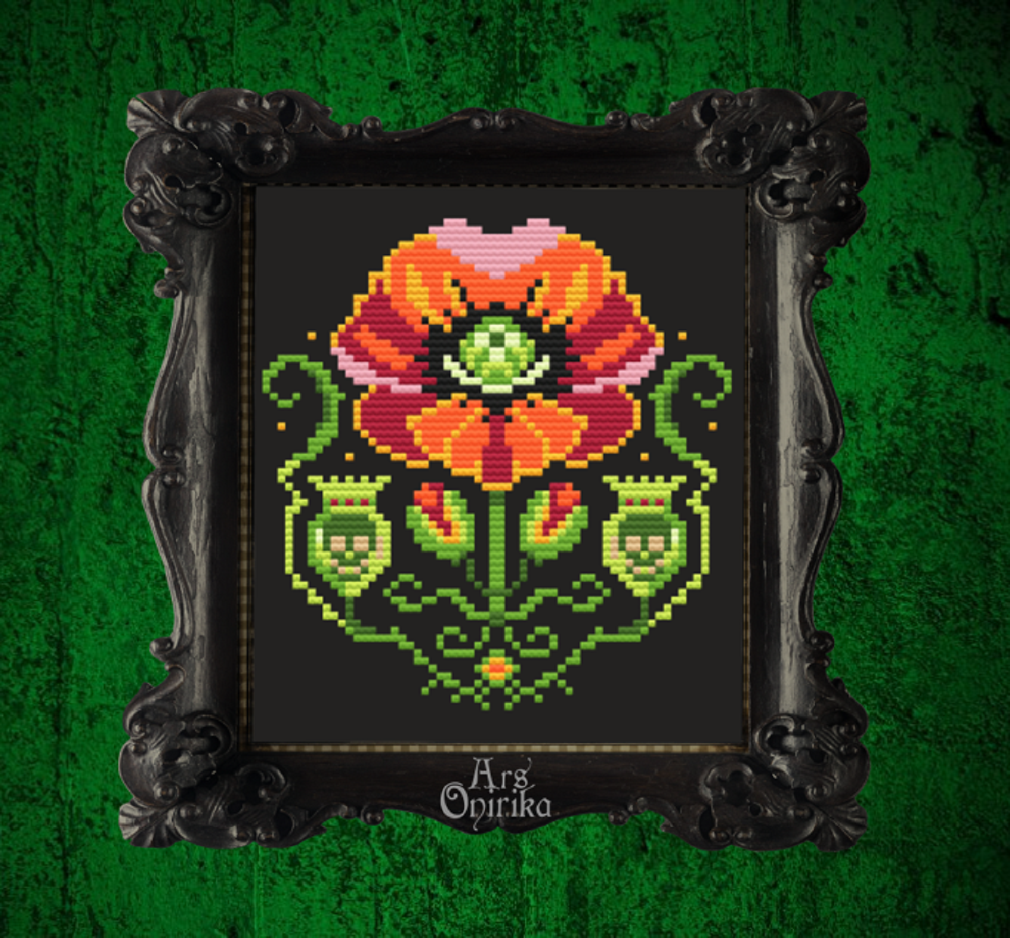 Poppy and Skulls Cross Stitch Pattern – Gothic Witchcraft Embroidery (PDF) - EASY LEVEL