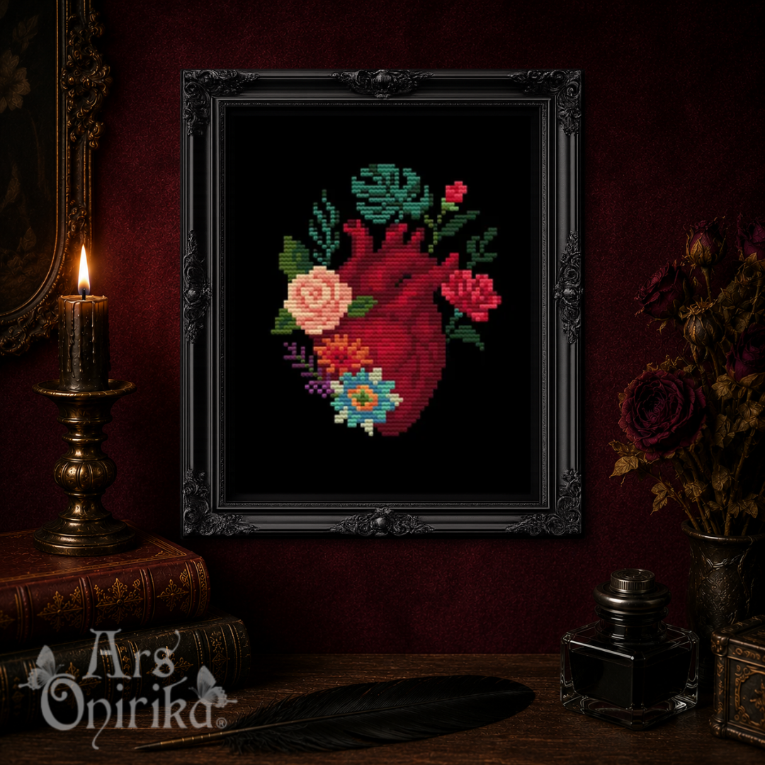 Anatomic Heart Of Flowers - Cross Stitch Pattern