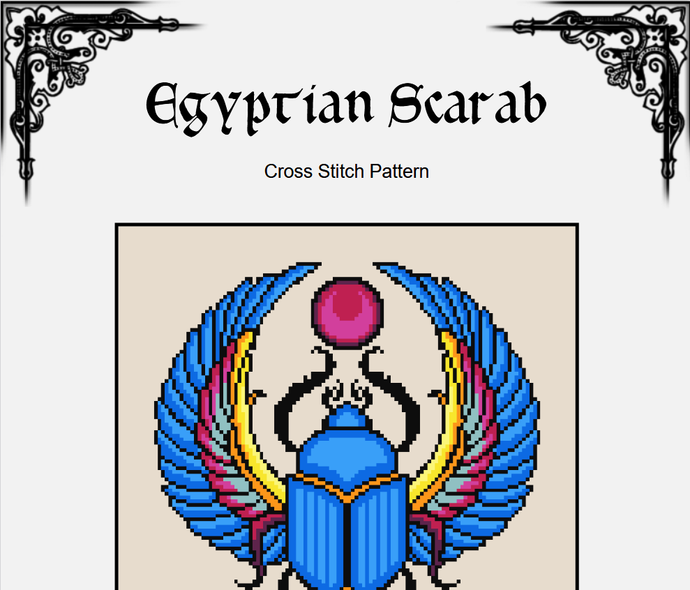 Egyptian Scarab Cross Stitch Pattern – Sacred Beetle Amulet - EASY LEVEL