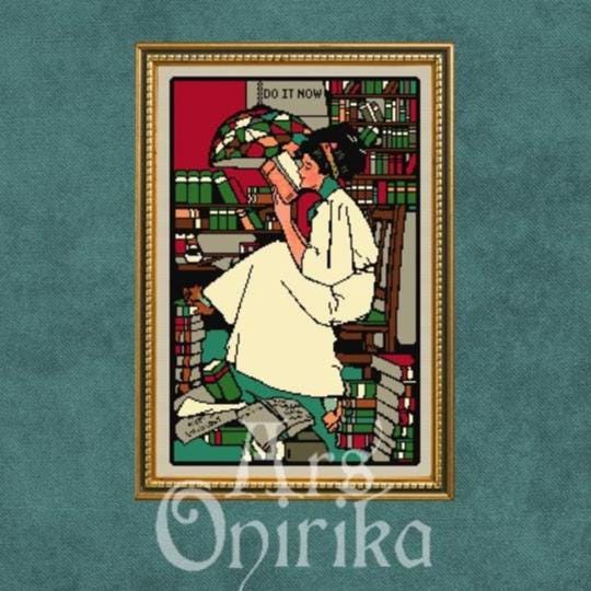 Do It Now Cross Stitch Pattern - Dark Academia Vintage Design (PDF) - INTERMEDIATE LEVEL