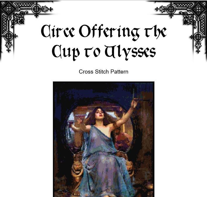 Circe Ulysses Cross Stitch Pattern - Waterhouse Classical Art - ADVANCED LEVEL