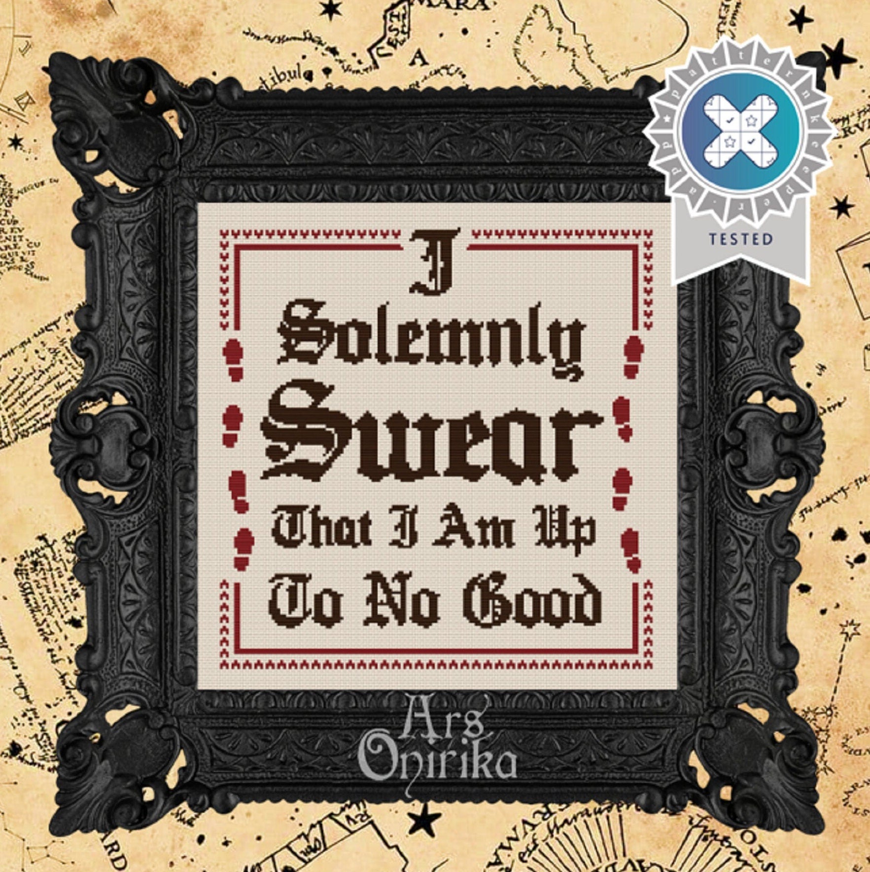 Magical Map Cross Stitch Pattern (PDF) – Marauders Quote - Wizard School - EASY LEVEL