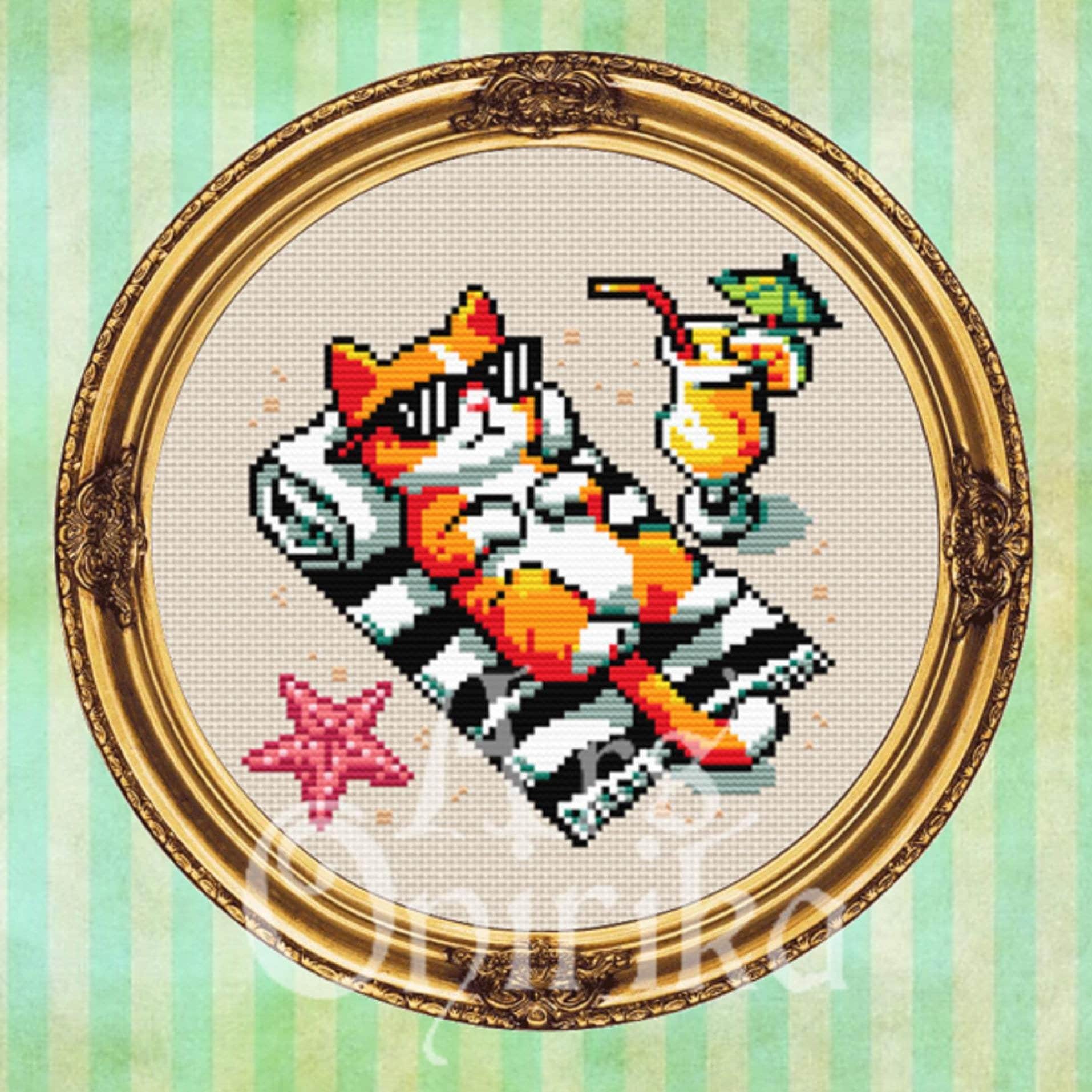 Beach Orange Cat Cross Stitch Pattern (PDF) - EASY LEVEL