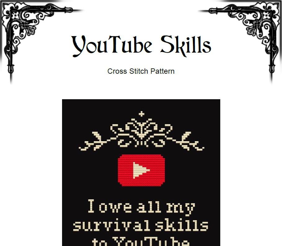 YouTube Survival Skills Cross Stitch Pattern - Modern Millennial (PDF) - EASY LEVEL