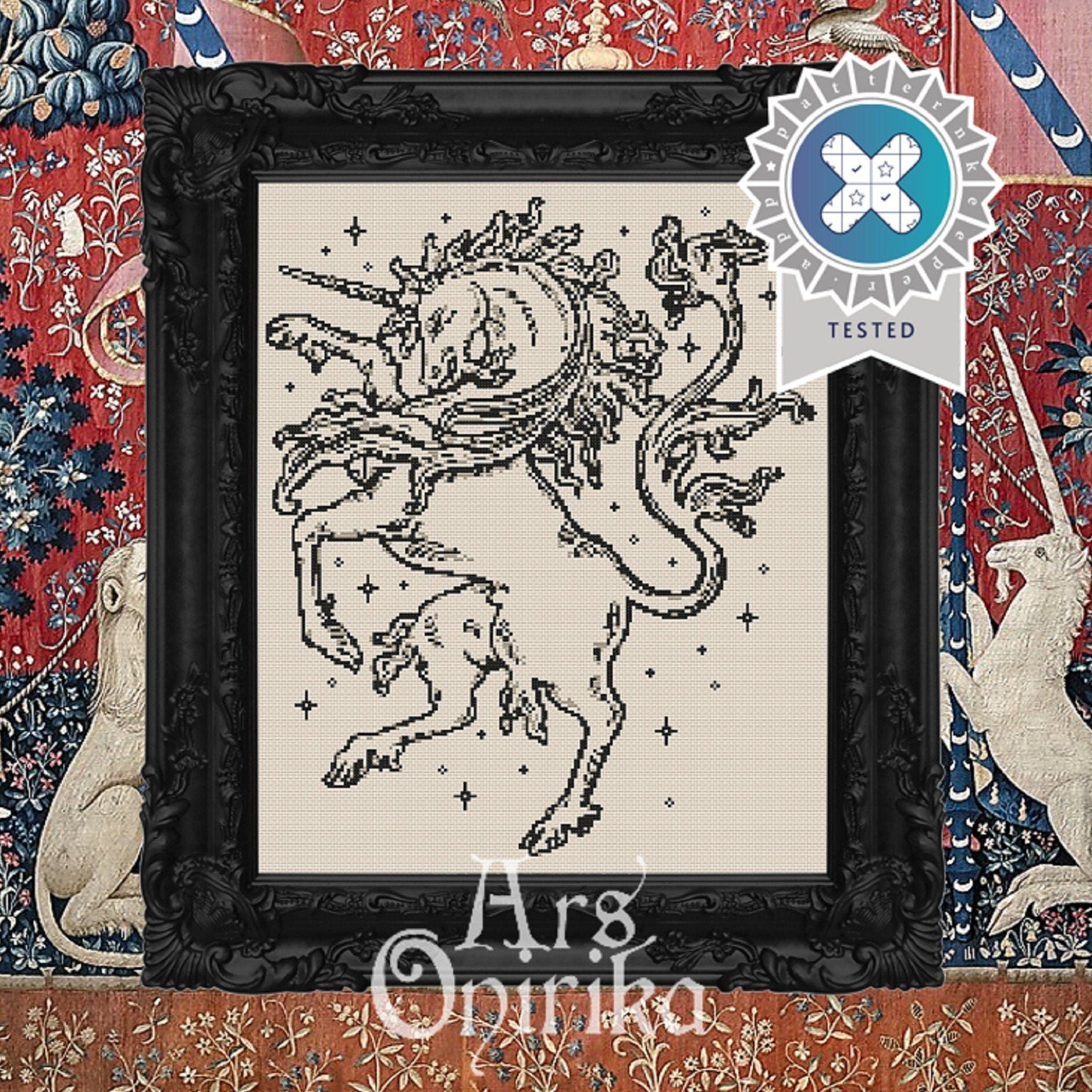 Medieval Unicorn Pattern - Cross Stitch Chart - Fantasy Embroidery (PDF) - EASY LEVEL